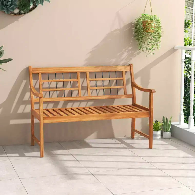 Banc d'extérieur Costway en bois d'acacia pour 2 personnes avec assise et dossier à lattes