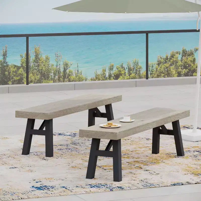 GDFStudio Betteravia bancs de salle à manger d'extérieur en bois d'acacia (ensemble de 2), gris clair/noir