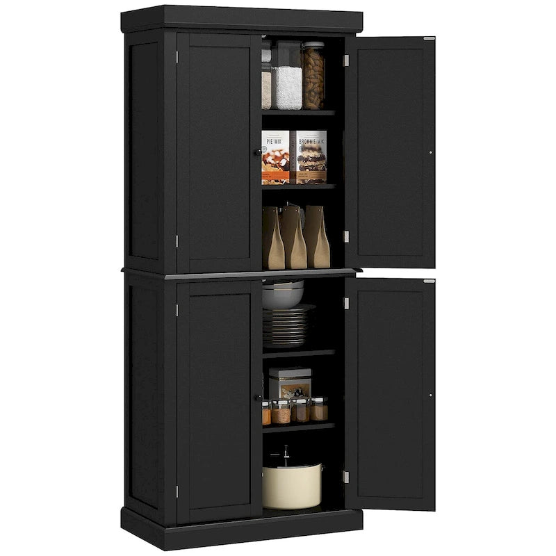 Armoire de rangement de cuisine de 72,5 po, placard de cuisine autoportant avec 4 portes et étagères réglables pour salle à manger, MDF