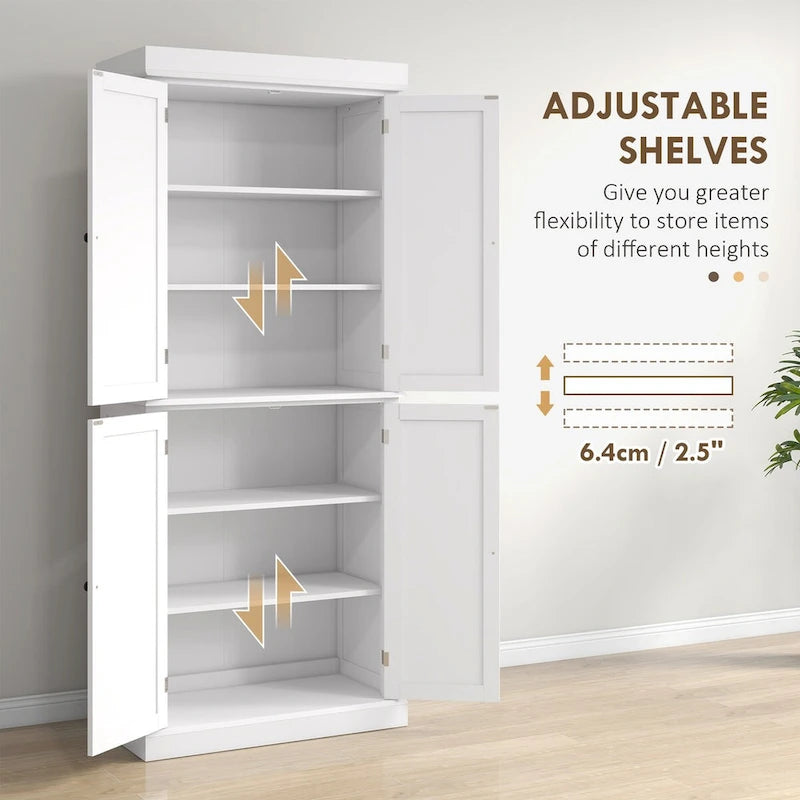 Armoire de rangement de cuisine de 72,5 po, placard de cuisine autoportant avec 4 portes et étagères réglables pour salle à manger, MDF