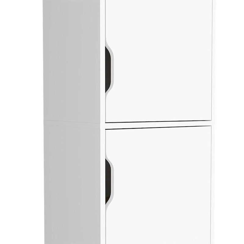 Meuble bas de cuisine, quatre étagères, deux portes, finition chêne clair / blanc