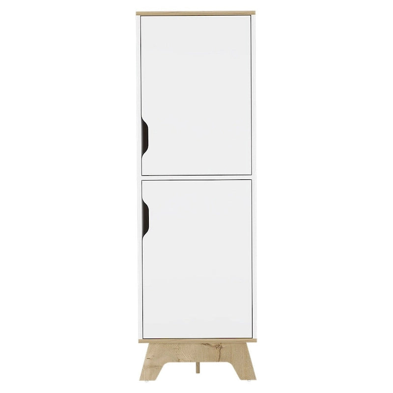 Meuble bas de cuisine, quatre étagères, deux portes, finition chêne clair / blanc