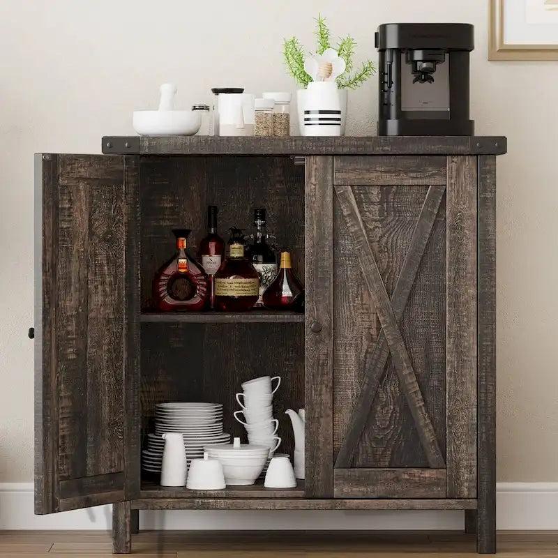 Meuble buffet de ferme avec étagères de rangement, marron - N/A
