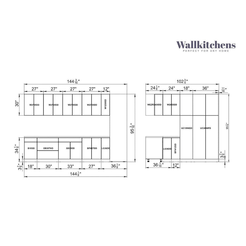 Cuisine Collection intemporelle Blanc mat Largeur de base 3,66 m - 144x102