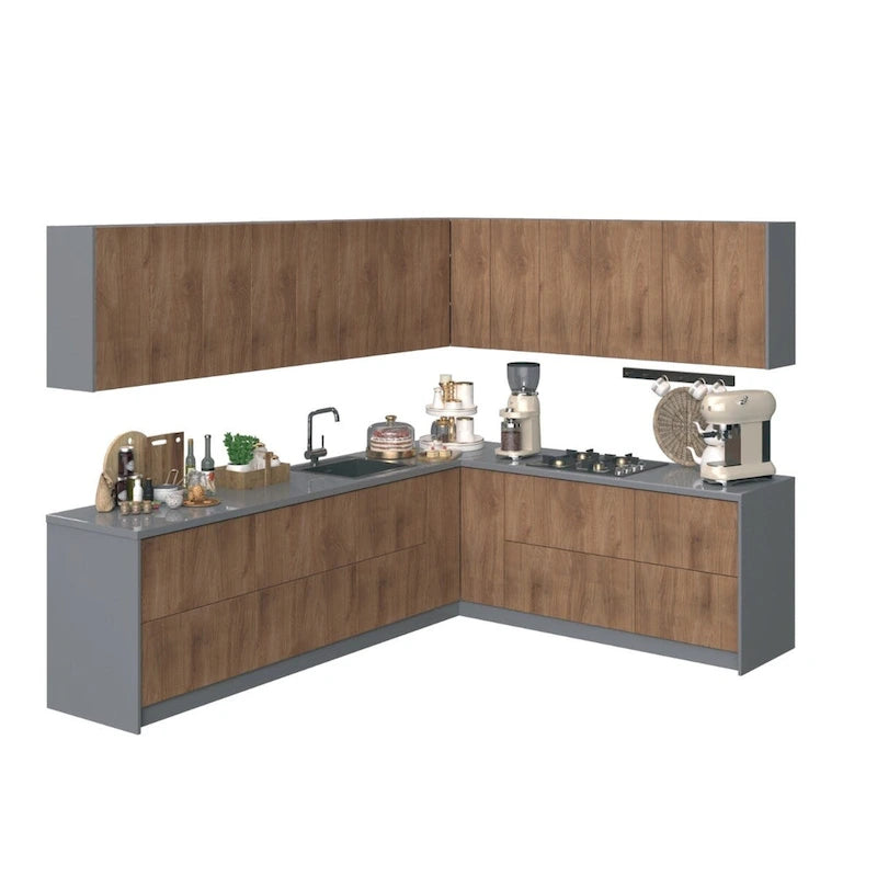 Collection culinaire de cuisine, base en teck naturel et noire, 3 m de large - 94x120