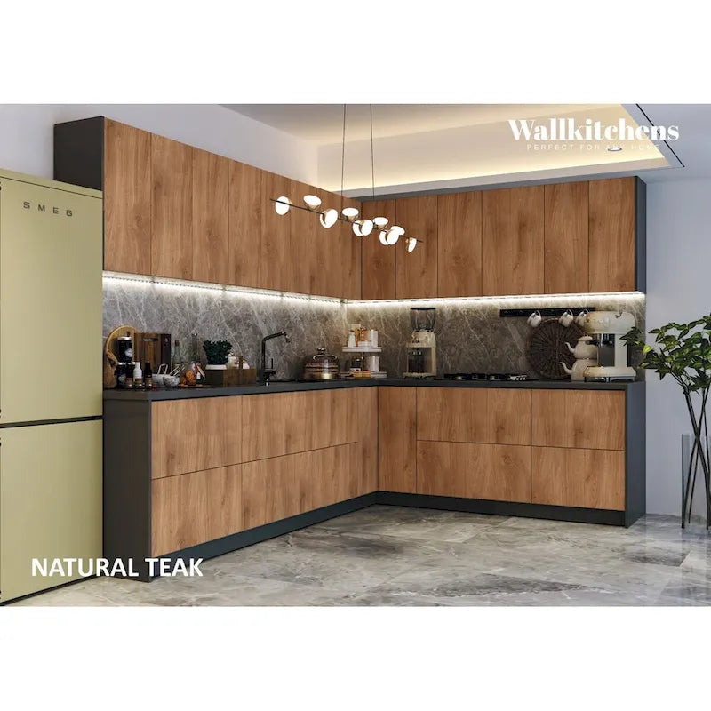 Collection culinaire de cuisine, base en teck naturel et noire, 3 m de large - 94x120