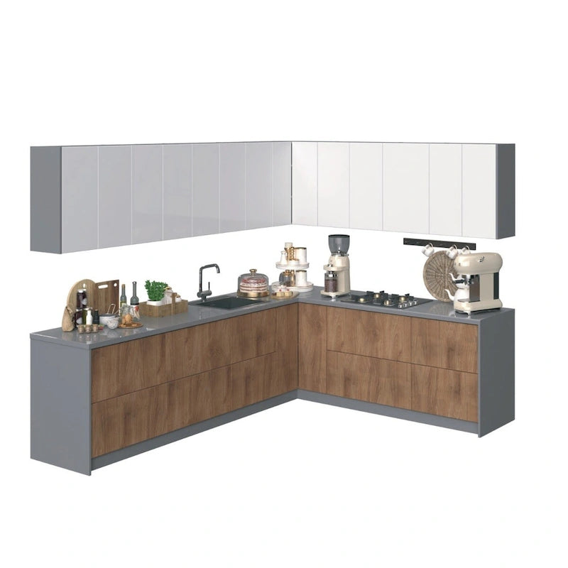 Collection culinaire de cuisine, base en teck naturel et noire, 3 m de large - 94x120