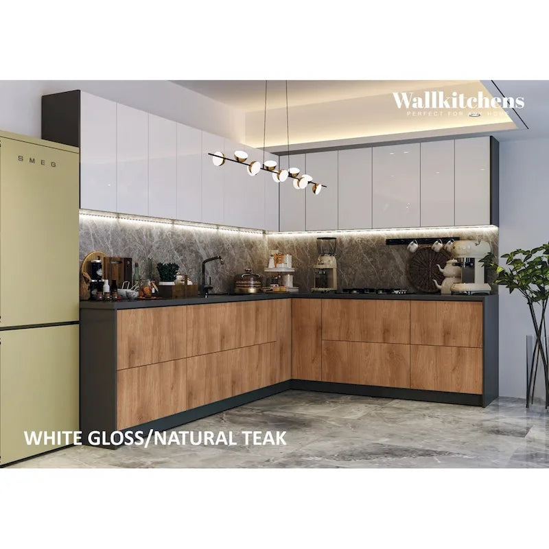 Collection culinaire de cuisine, base en teck naturel et noire, 3 m de large - 94x120