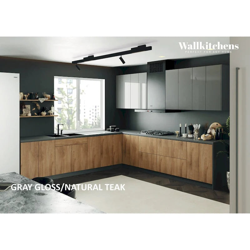 Collection Kitchen Prodigy Base couleur teck naturel et noir Taille 11 pieds de large - 130x130