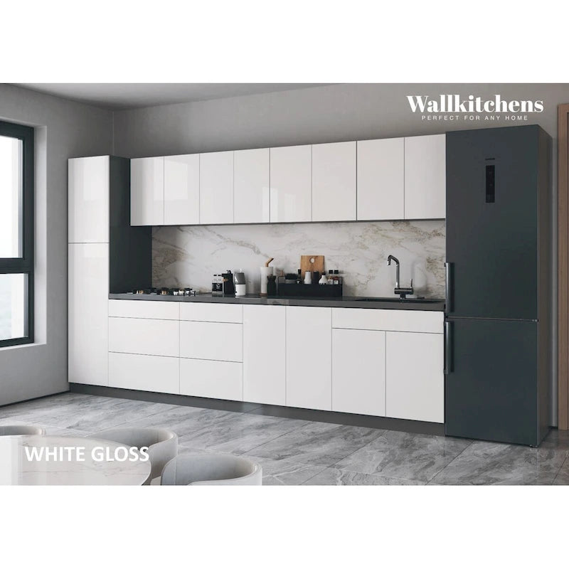 Collection Élégante Cuisine Coloris Blanc Brillant Meuble Bas Taille 3,35m de Large - 135x24