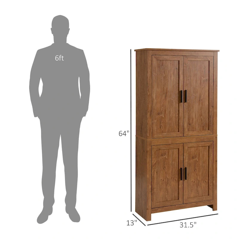 Garde-manger de cuisine 64 pouces à 4 portes, armoire de rangement autoportante avec 3 étagères réglables pour cuisine, salle à manger ou salon