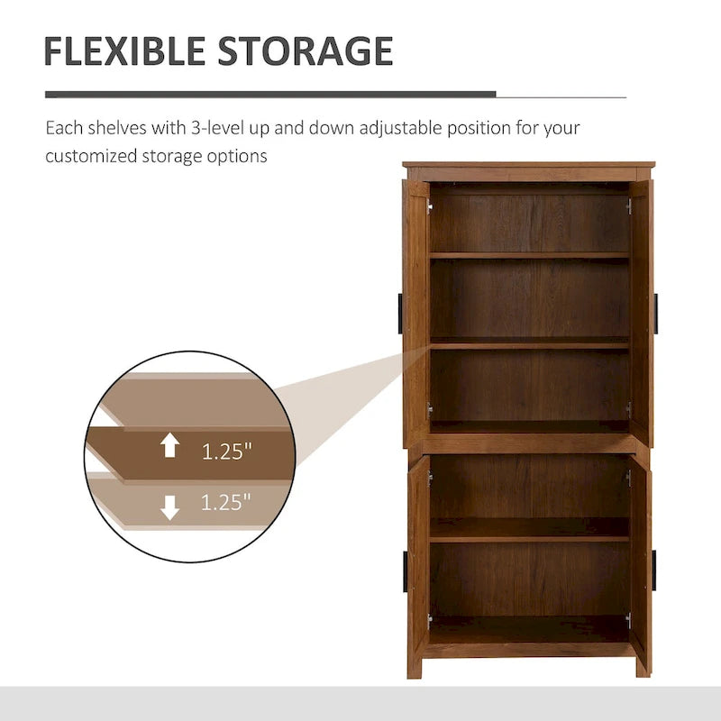 Garde-manger de cuisine 64 pouces à 4 portes, armoire de rangement autoportante avec 3 étagères réglables pour cuisine, salle à manger ou salon