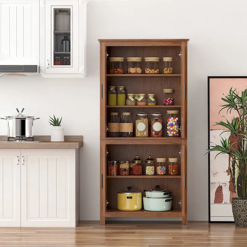 Garde-manger de cuisine 64 pouces à 4 portes, armoire de rangement autoportante avec 3 étagères réglables pour cuisine, salle à manger ou salon