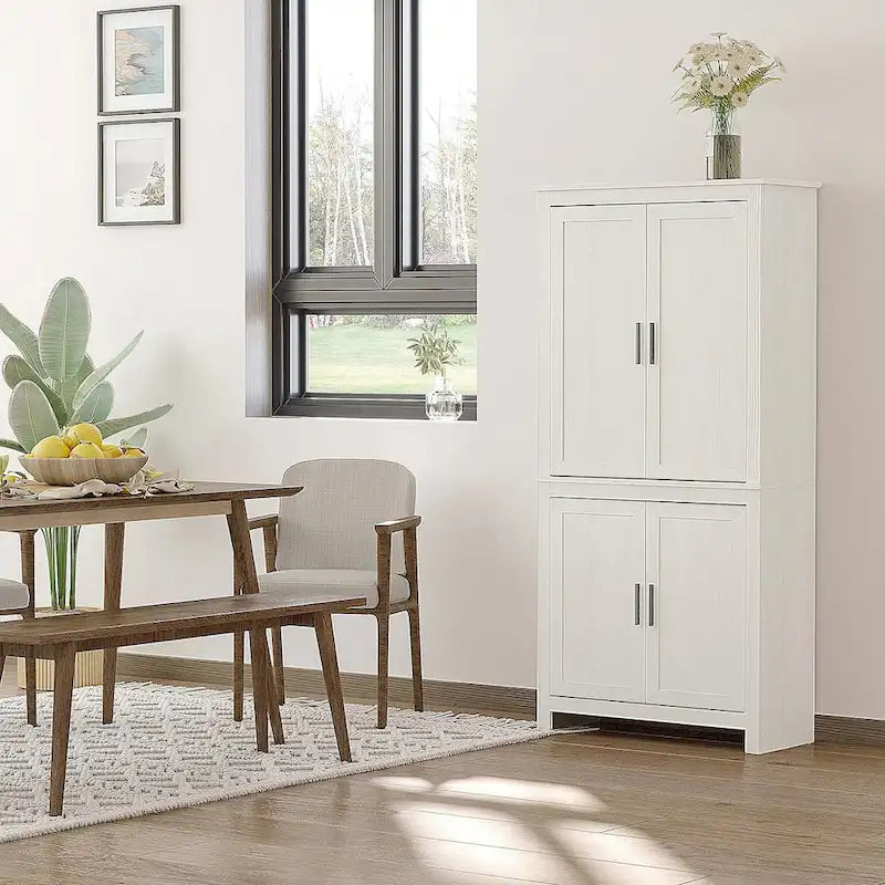 Garde-manger de cuisine 64 pouces à 4 portes, armoire de rangement autoportante avec 3 étagères réglables pour cuisine, salle à manger ou salon