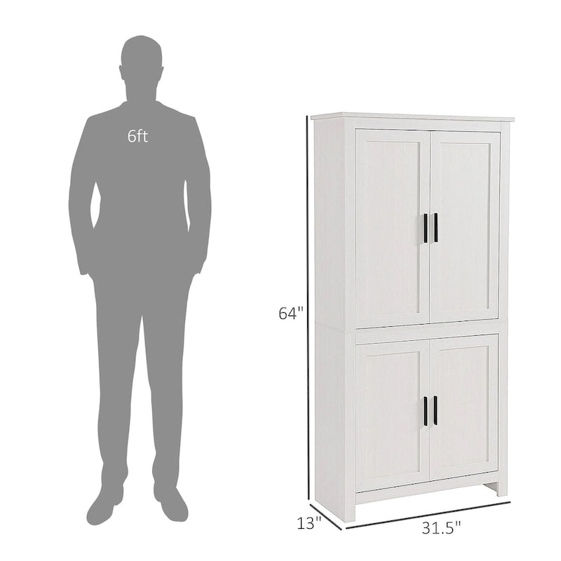 Garde-manger de cuisine 64 pouces à 4 portes, armoire de rangement autoportante avec 3 étagères réglables pour cuisine, salle à manger ou salon