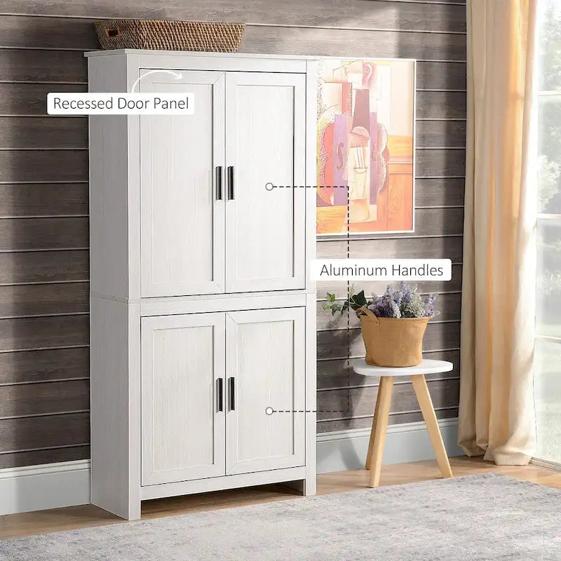 Garde-manger de cuisine 64 pouces à 4 portes, armoire de rangement autoportante avec 3 étagères réglables pour cuisine, salle à manger ou salon