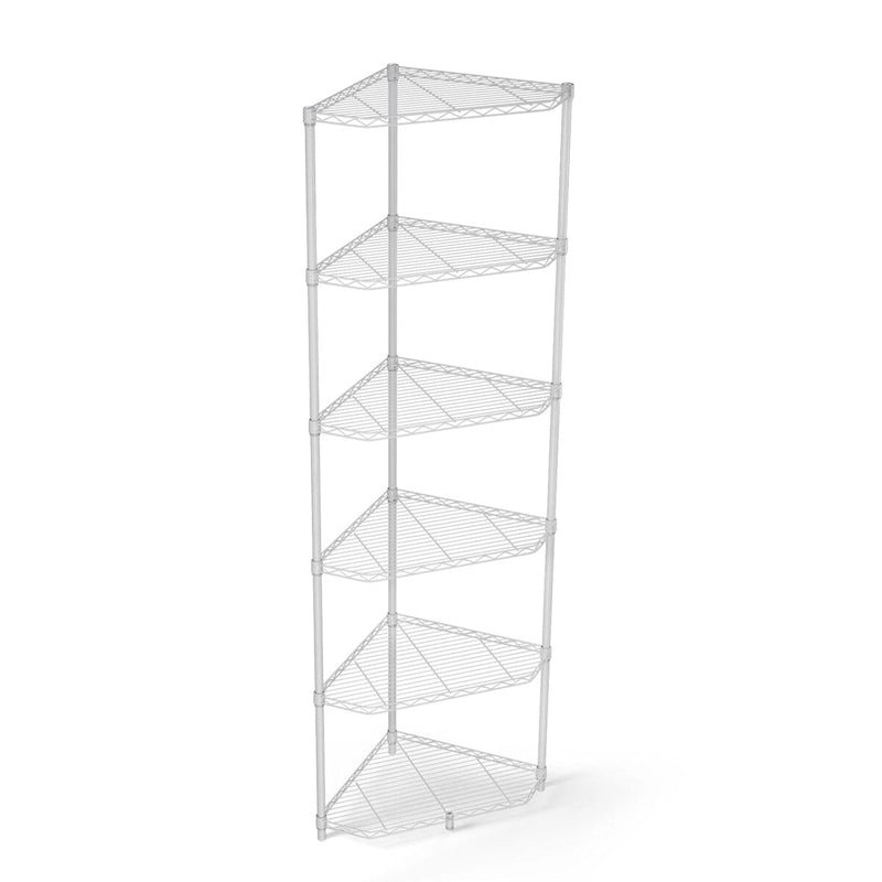 Étagère d'angle à 6 niveaux en fil métallique, étagères pentagonales, en métal réglable, robuste, autoportante, pour rangement d'angle, présentoir chromé
