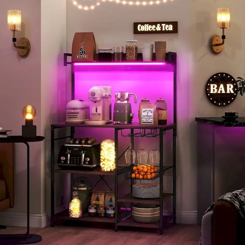 Étagère de boulanger avec prise électrique et lumières LED, avec rangement