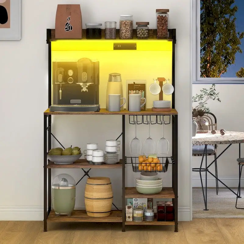 Étagère de boulanger avec prise électrique et lumières LED, avec rangement