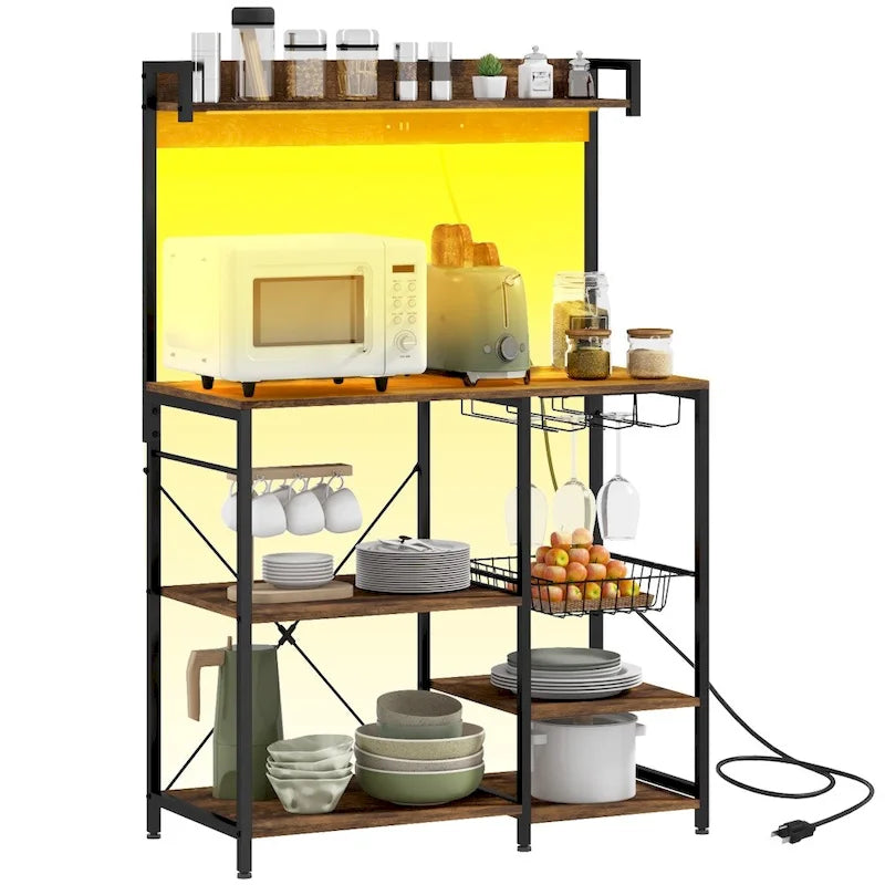 Étagère de boulanger avec prise électrique et lumières LED, avec rangement