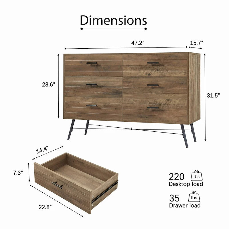 Chambre Moderne de 47.2W avec 6 Tiroirs Profonds - S.O.