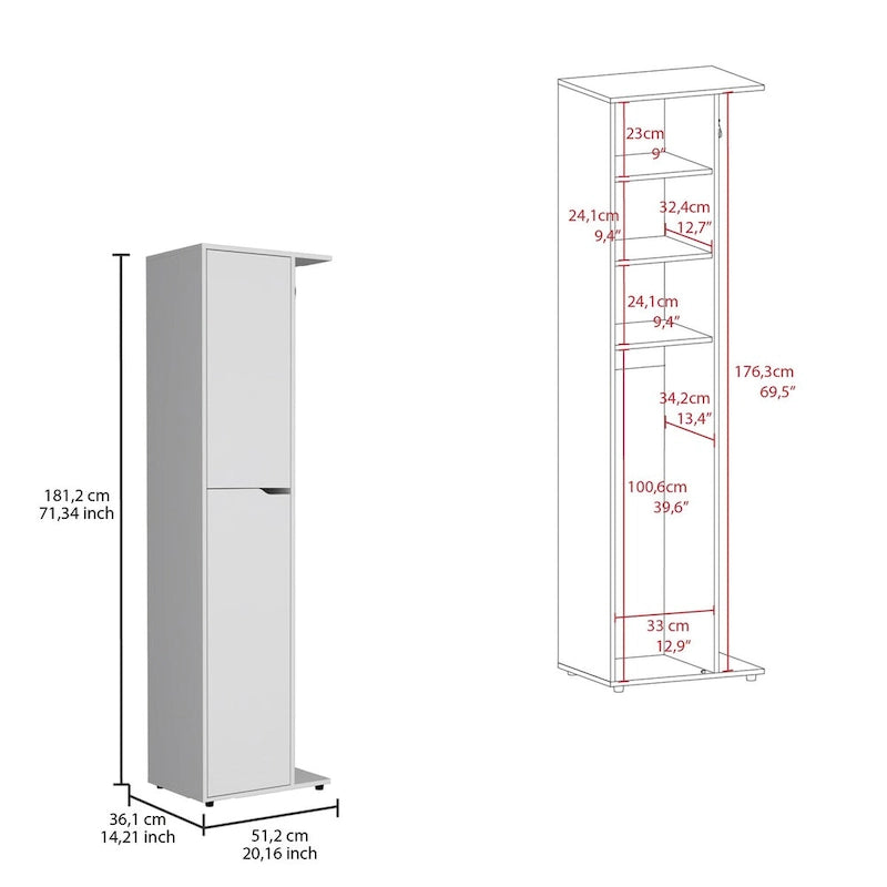 Austin Armoire à 1 porte et 4 étagères en bois composite, 178 cm de hauteur, blanc