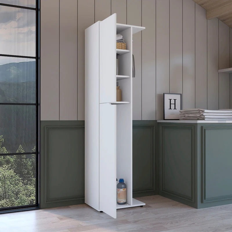 Austin Armoire à 1 porte et 4 étagères en bois composite, 178 cm de hauteur, blanc