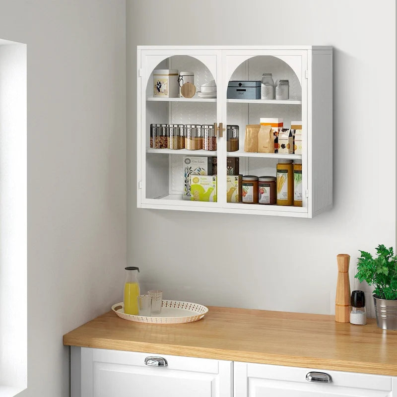 27,56Portes vitrées Armoire murale moderne à deux portes avec trois niveaux de rangement - N/A