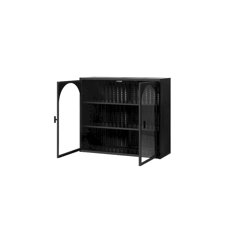 27,56Portes vitrées Armoire murale moderne à deux portes avec trois niveaux de rangement - N/A