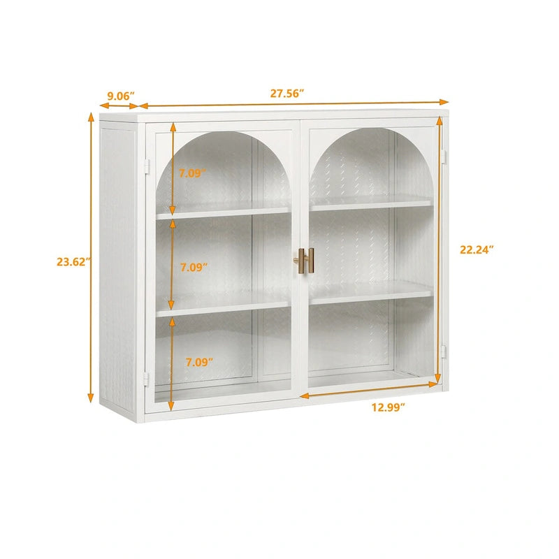27,56Portes vitrées Armoire murale moderne à deux portes avec trois niveaux de rangement - N/A
