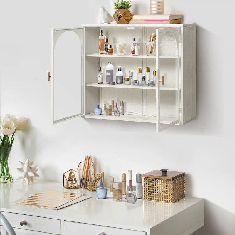 27,56Portes vitrées Armoire murale moderne à deux portes avec trois niveaux de rangement - N/A