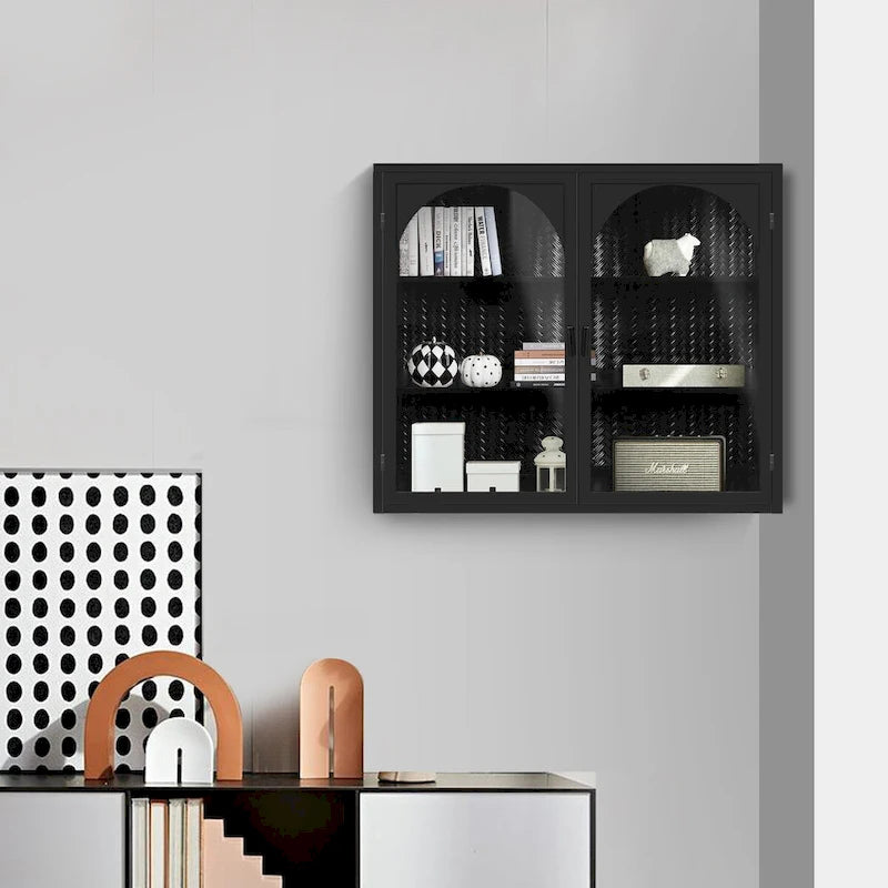 27,56Portes vitrées Armoire murale moderne à deux portes avec trois niveaux de rangement - N/A