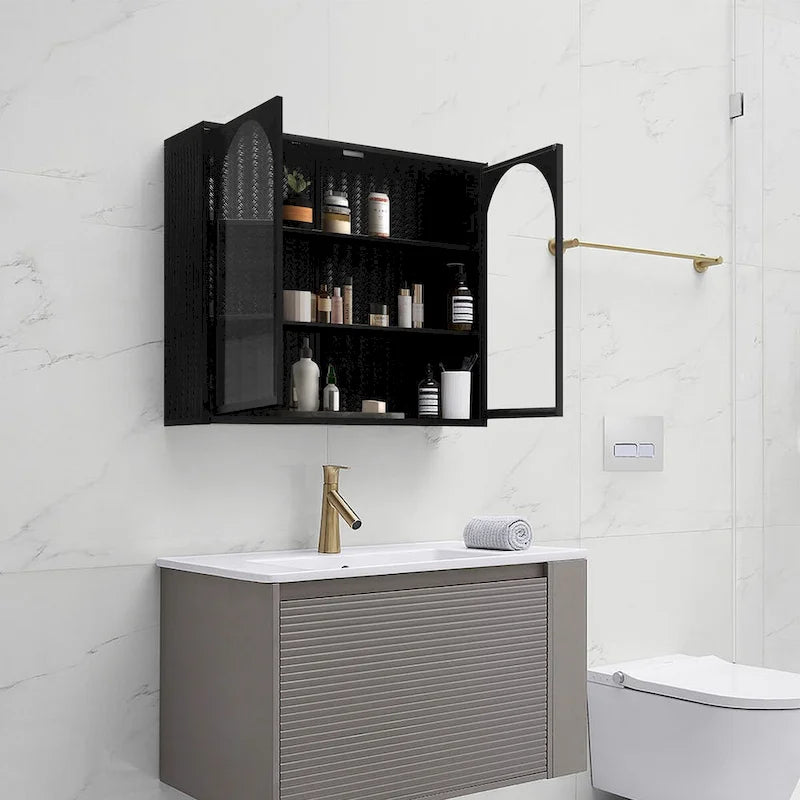 27,56Portes vitrées Armoire murale moderne à deux portes avec trois niveaux de rangement - N/A