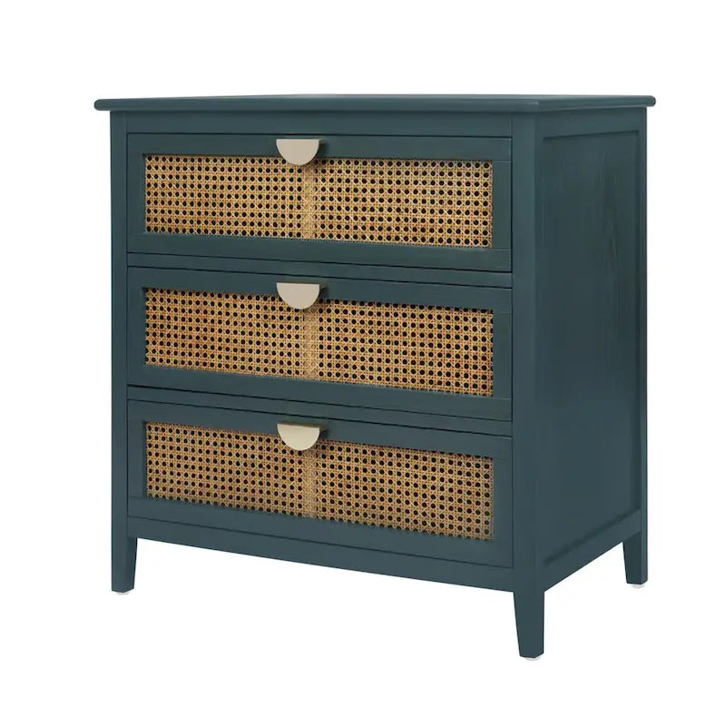 Commode 3 tiroirs, rotin naturel, Meuble américain, Convient pour chambre, salon, bureau
