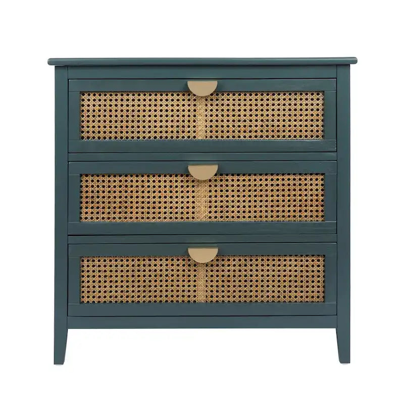 Commode 3 tiroirs, rotin naturel, Meuble américain, Convient pour chambre, salon, bureau