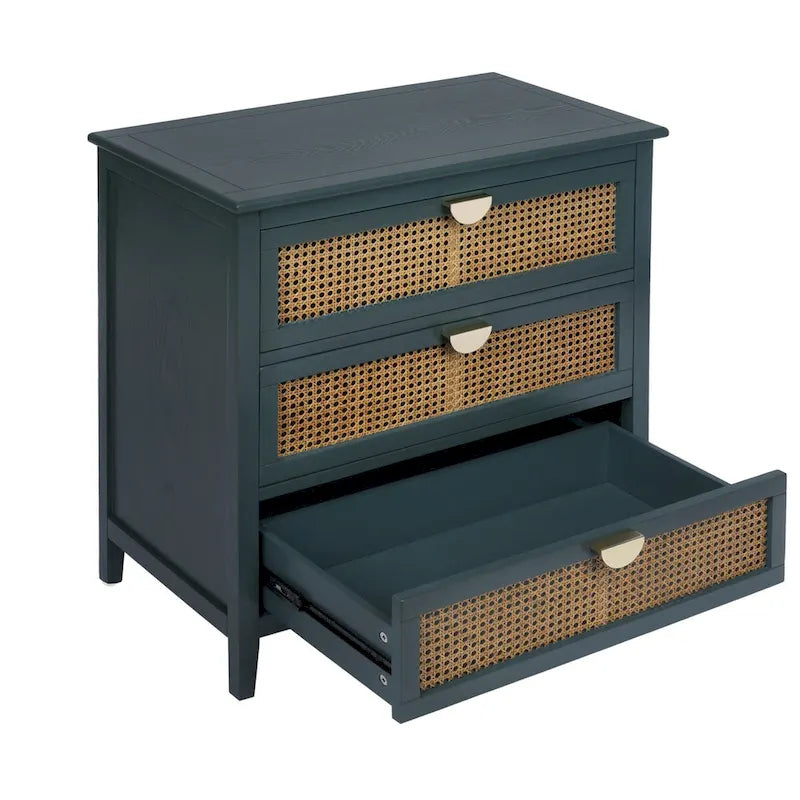 Commode 3 tiroirs, rotin naturel, Meuble américain, Convient pour chambre, salon, bureau