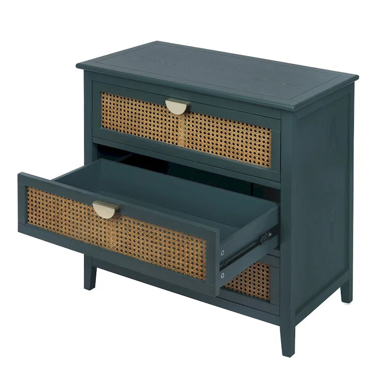 Commode 3 tiroirs, rotin naturel, Meuble américain, Convient pour chambre, salon, bureau