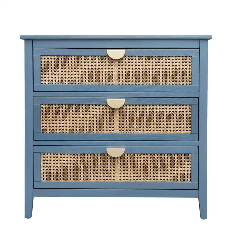 Commode 3 tiroirs, rotin naturel, Meuble américain, Convient pour chambre, salon, bureau