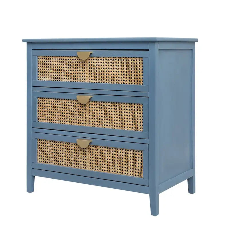 Commode 3 tiroirs, rotin naturel, Meuble américain, Convient pour chambre, salon, bureau