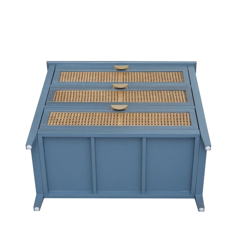 Commode 3 tiroirs, rotin naturel, Meuble américain, Convient pour chambre, salon, bureau