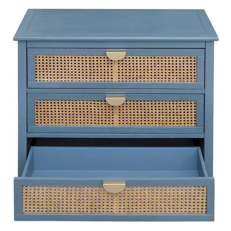 Commode 3 tiroirs, rotin naturel, Meuble américain, Convient pour chambre, salon, bureau