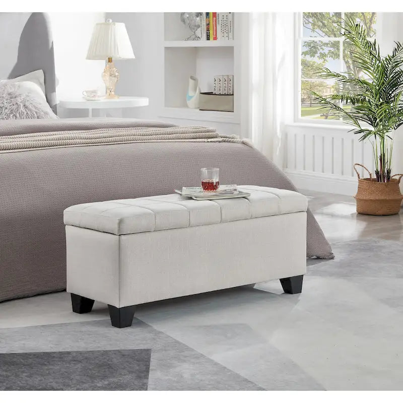 Banc rectangulaire de rangement rembourré