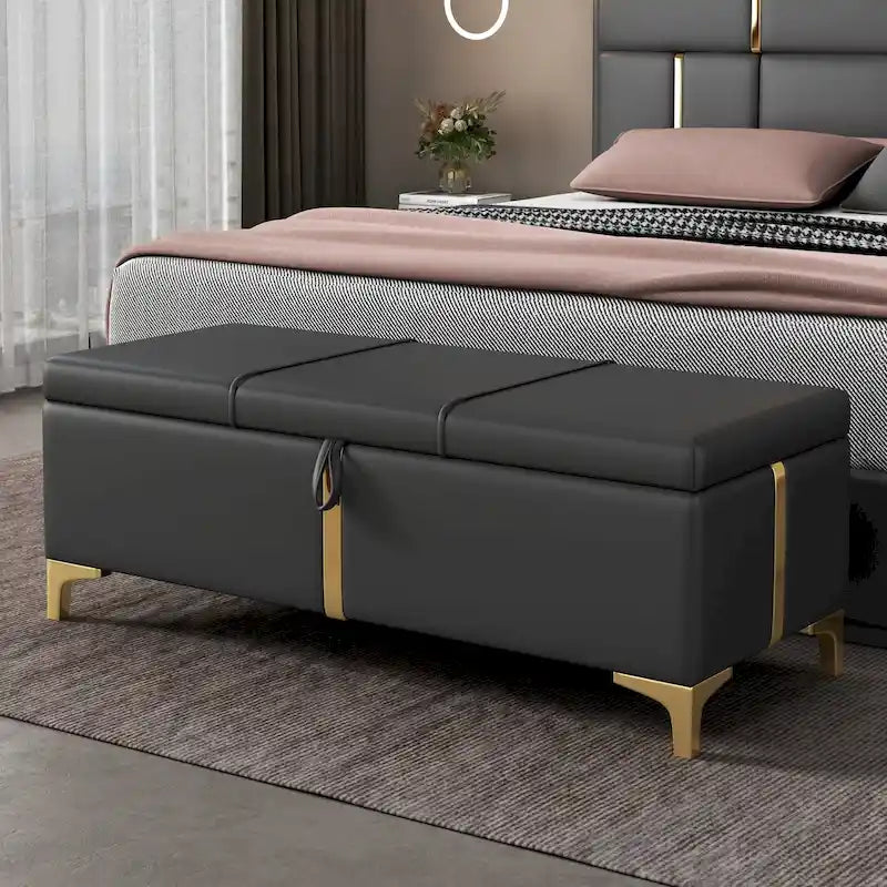 Banc de rangement élégant rembourré avec pieds en métal