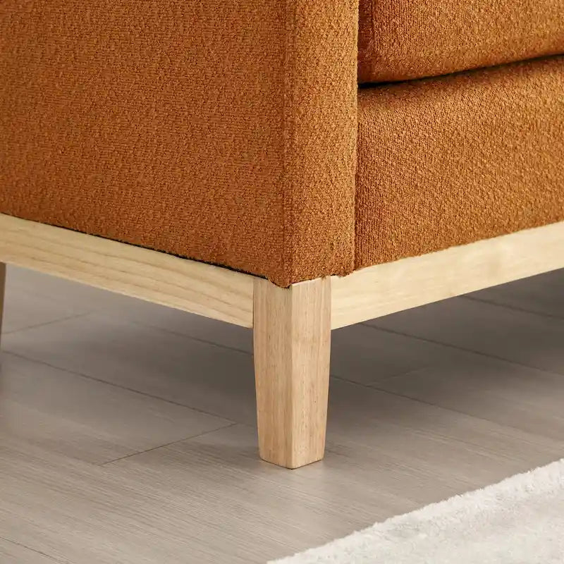 Banc rembourré pieds en bois et coussins traversins