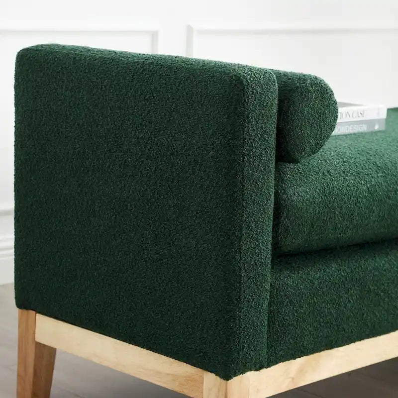 Banc rembourré pieds en bois et coussins traversins