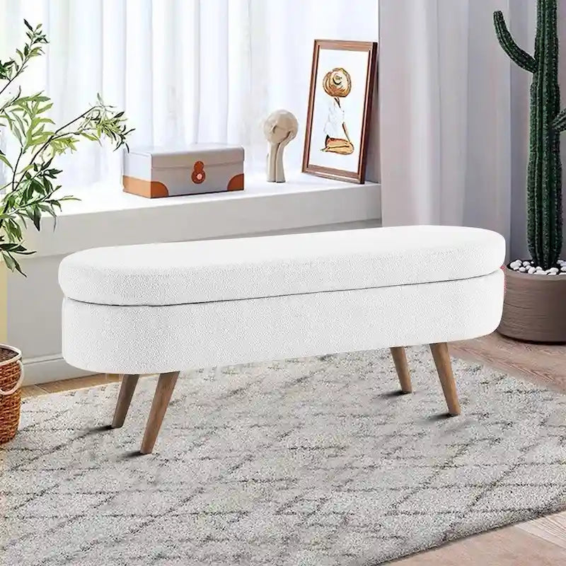 Banc de rangement capitonné en tissu de lin, style moderne et minimaliste, avec couvercle relevable