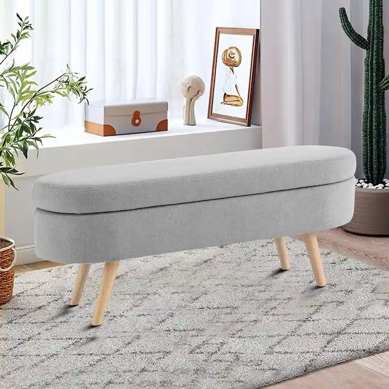 Banc de rangement capitonné en tissu de lin, style moderne et minimaliste, avec couvercle relevable