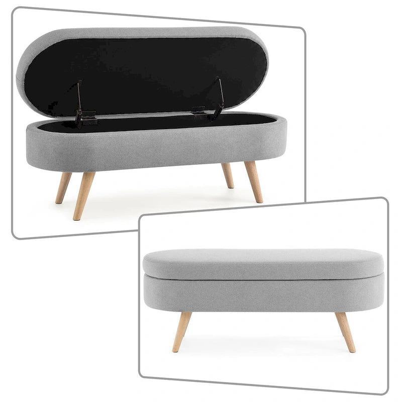 Banc de rangement capitonné en tissu de lin, style moderne et minimaliste, avec couvercle relevable