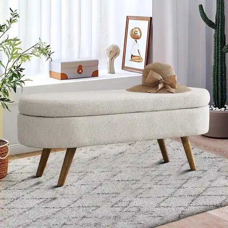 Banc de rangement capitonné en tissu de lin, style moderne et minimaliste, avec couvercle relevable