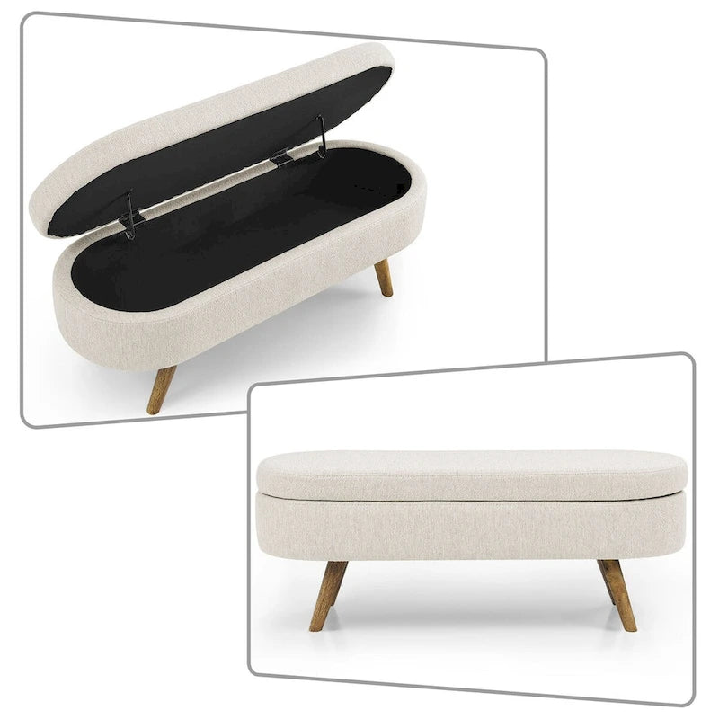 Banc de rangement capitonné en tissu de lin, style moderne et minimaliste, avec couvercle relevable